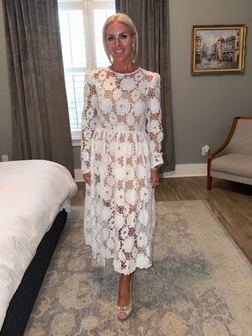 Self-Portrait | Dresses | Selfportrait White 3d Flower Lace Midi Dress |  Poshmark